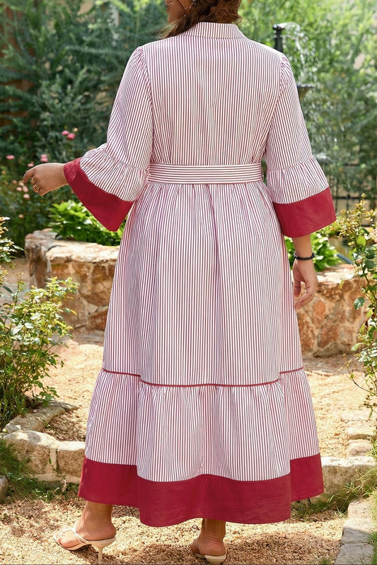 Pinstripe Ruffle Hem Dress
