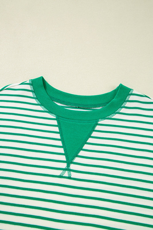 Stripe Reverse Seam Patchwork Long Sleeve Top