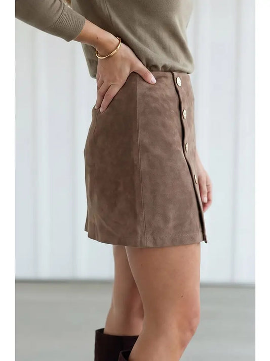 Asymmetric Buttoned Wrap Skirt
