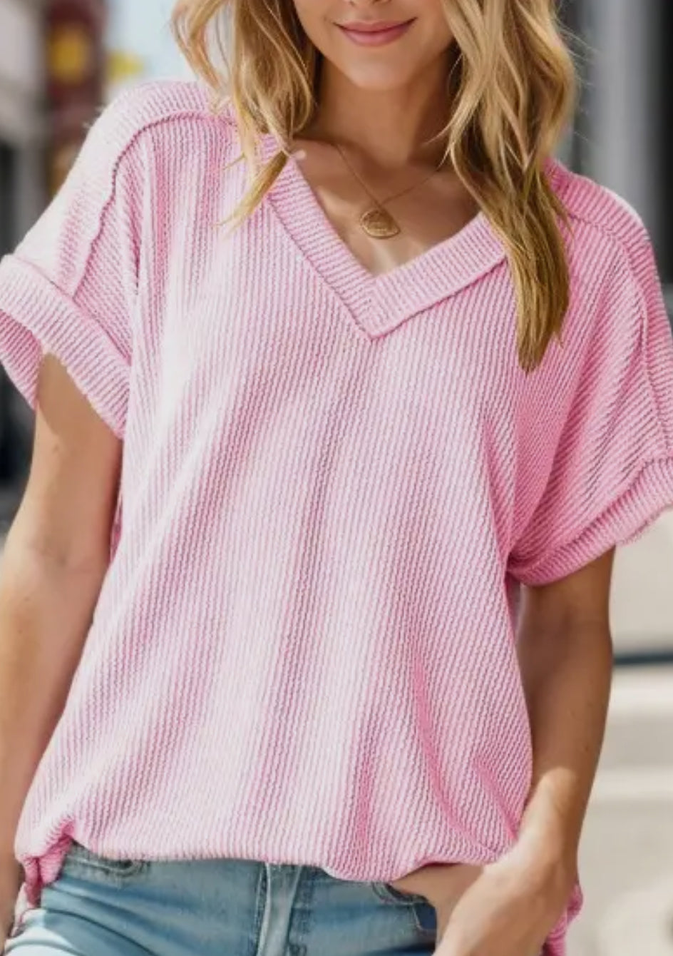 Ribbed Short Sleeve Tops