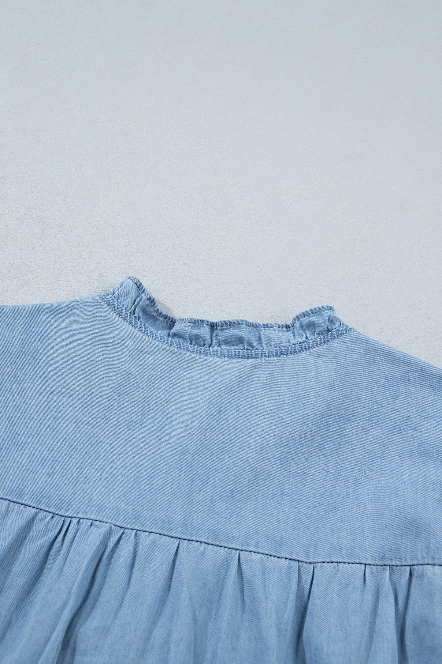 Chambray Ruffle Sleeve Blouse