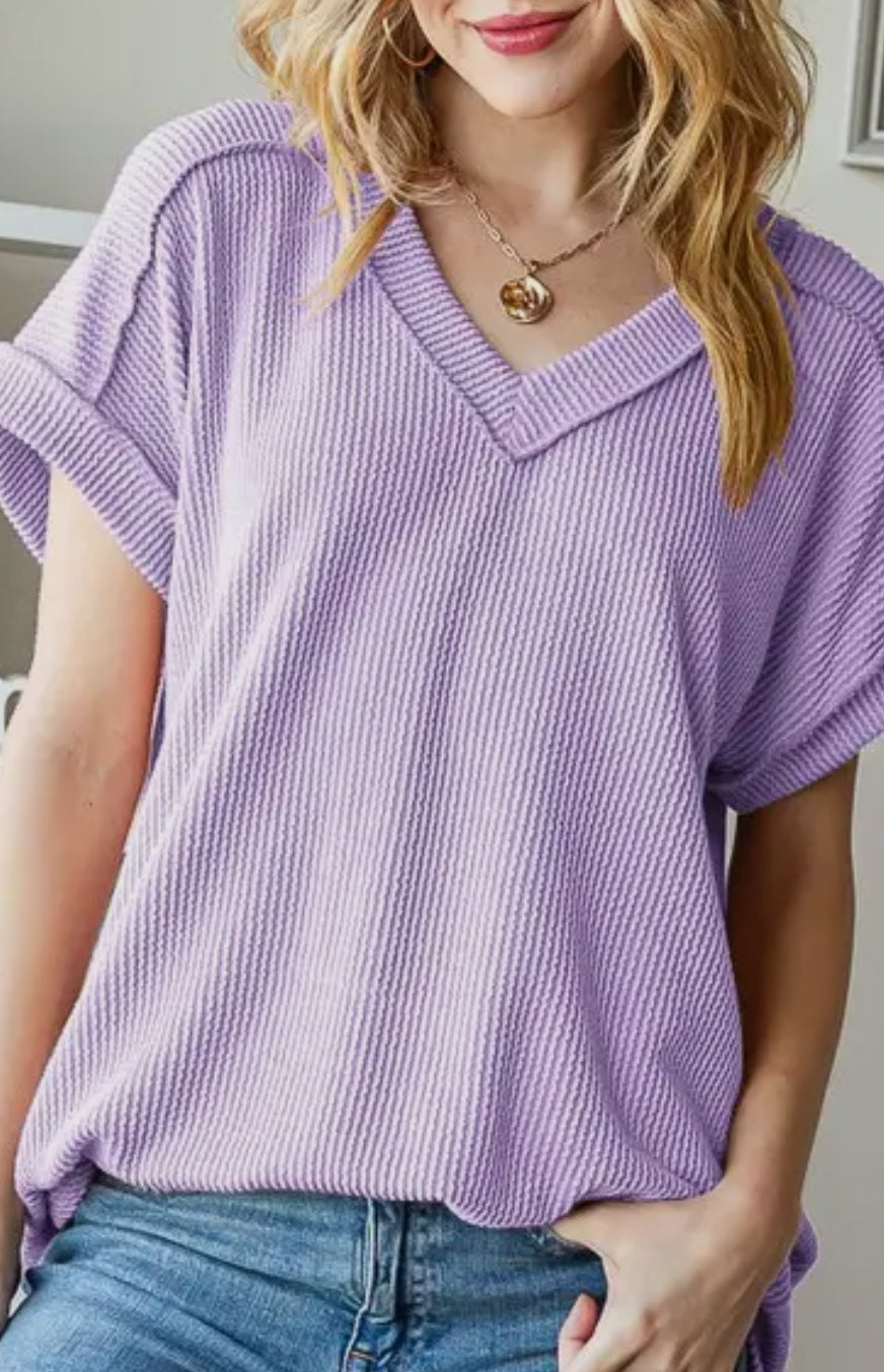 Ribbed Short Sleeve Tops