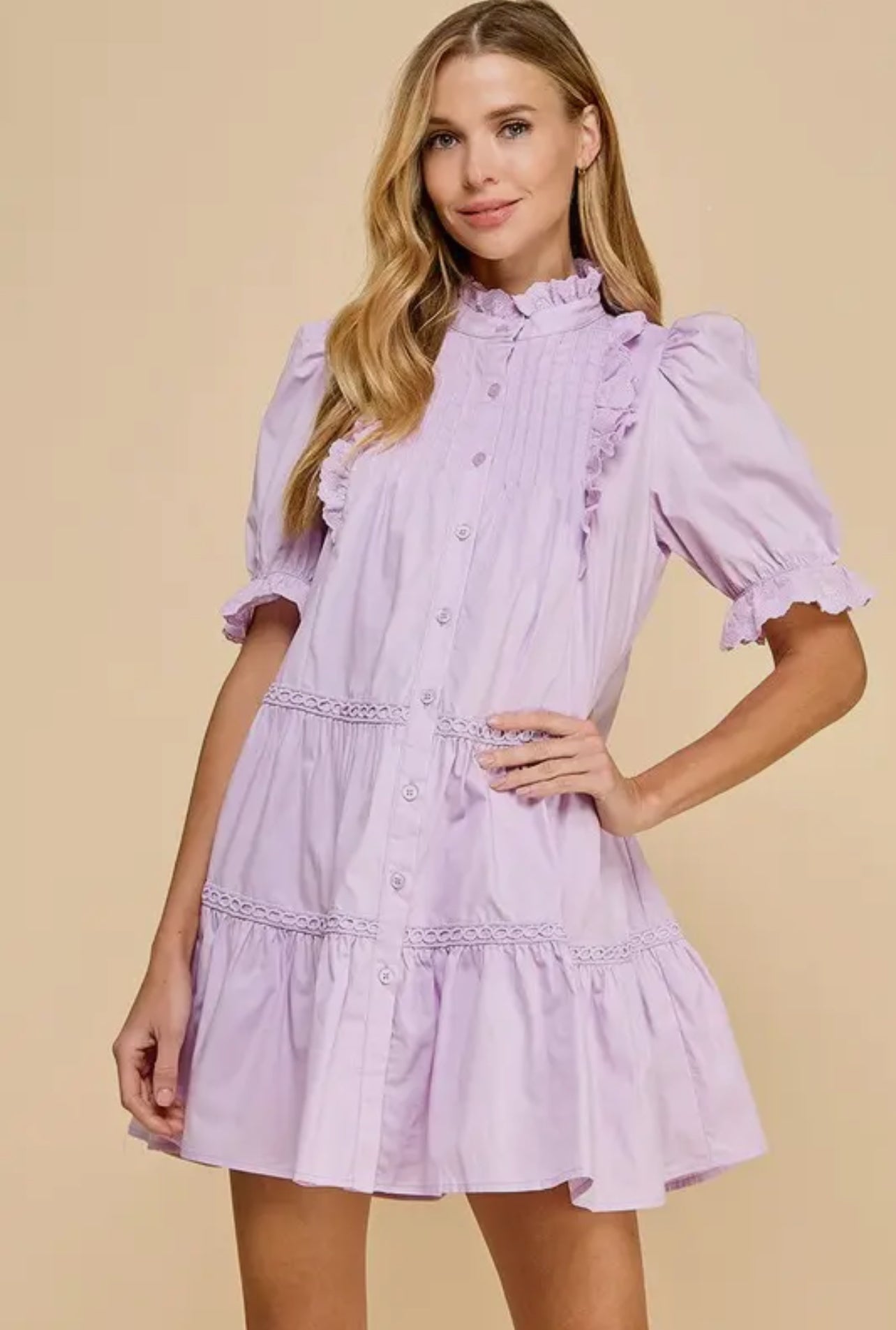 Pin Tuck Puff Sleeve Dress
