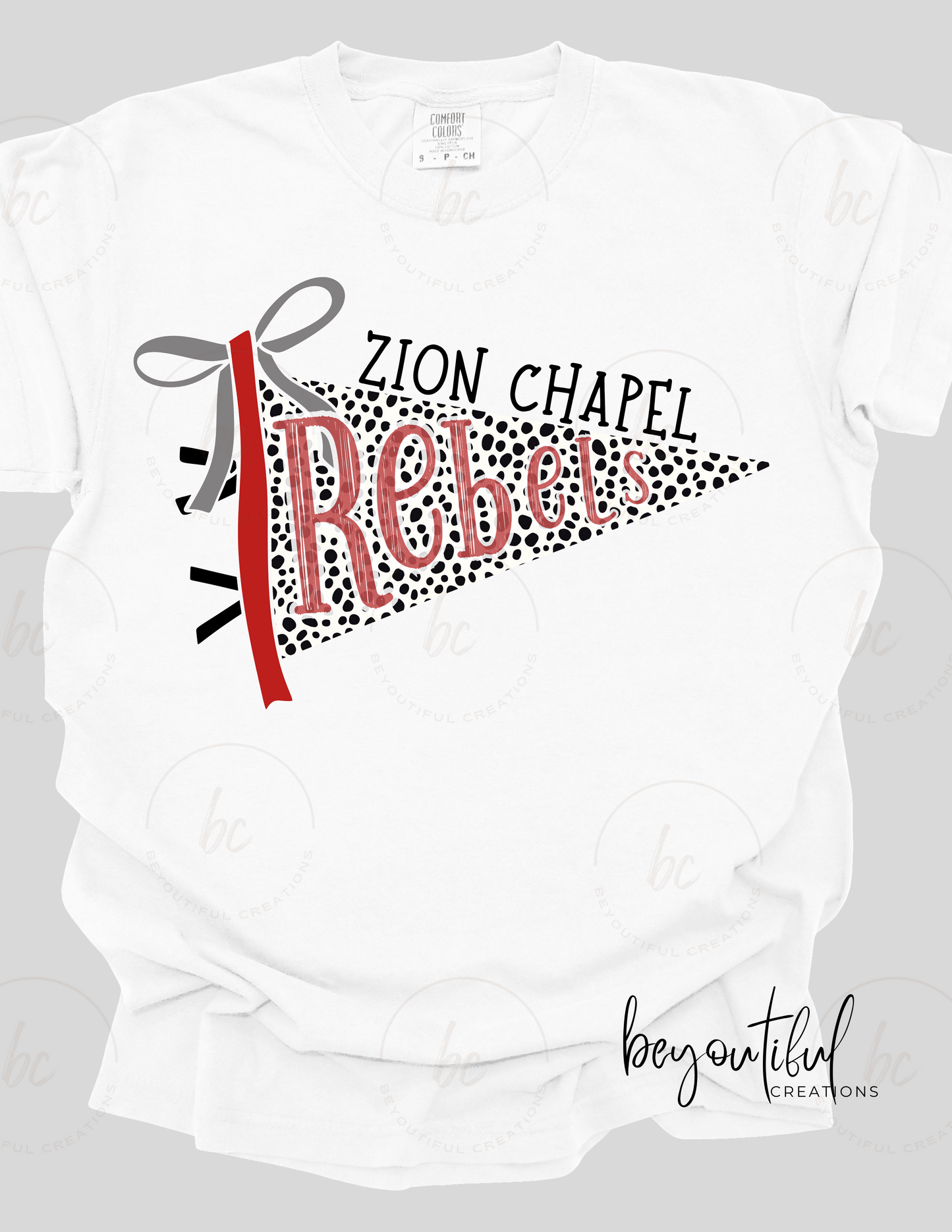 Black & White Bow Pennant Mascot - Ash Grey Tee