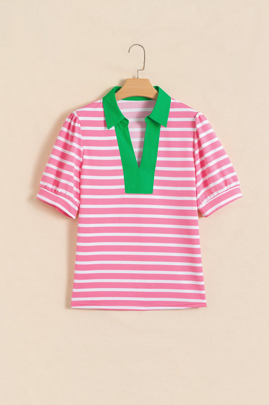 Puff Sleeve Polo Blouse