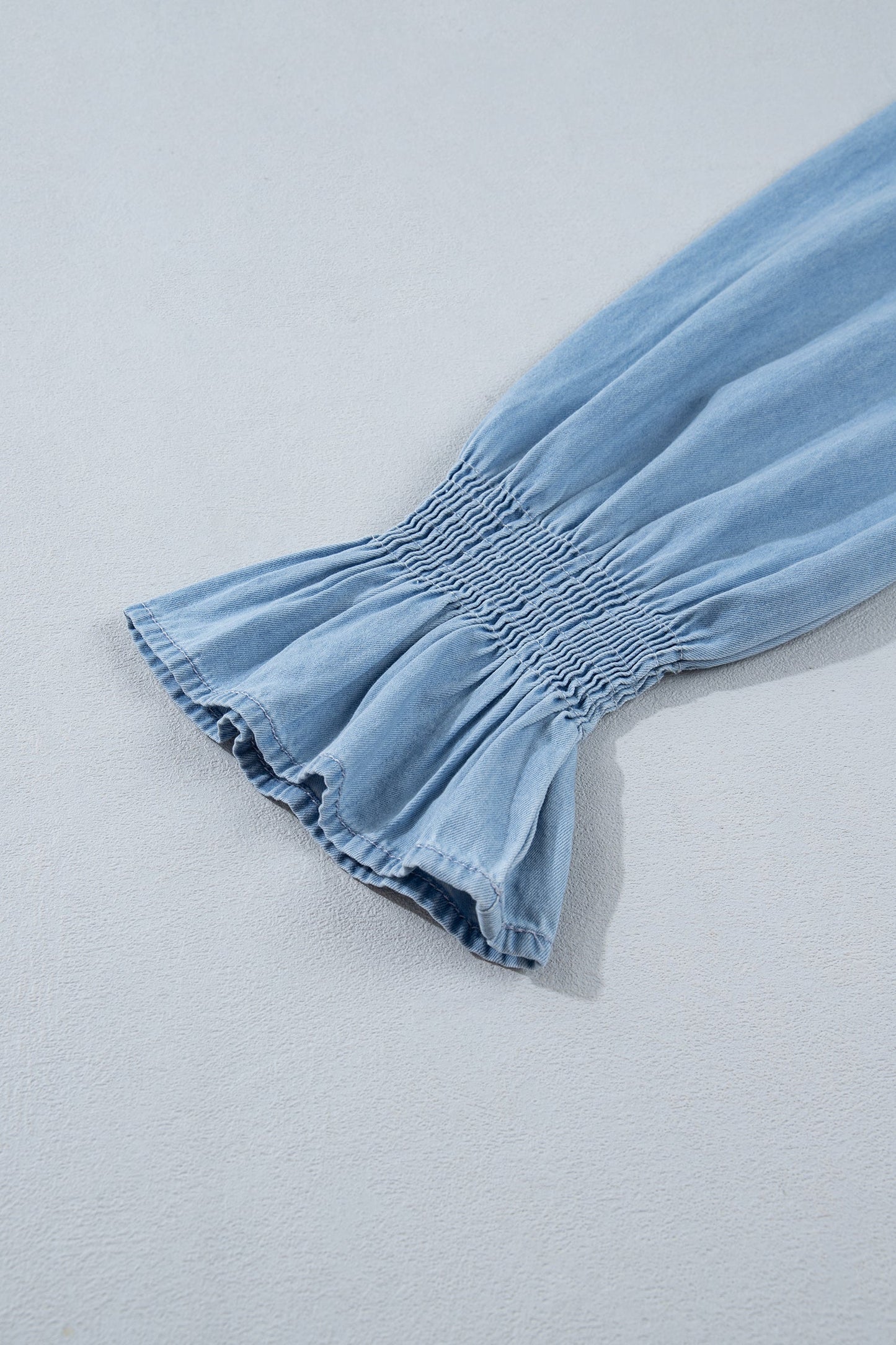 Chambray Ruffle Sleeve Blouse