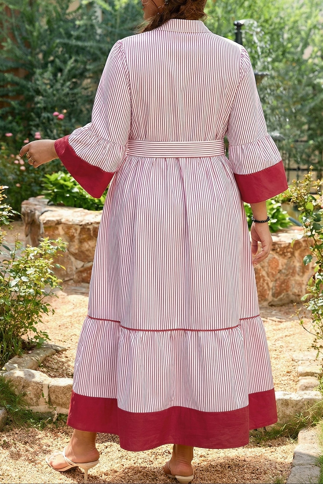 Pinstripe Ruffle Hem Dress