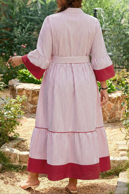 Pinstripe Ruffle Hem Dress