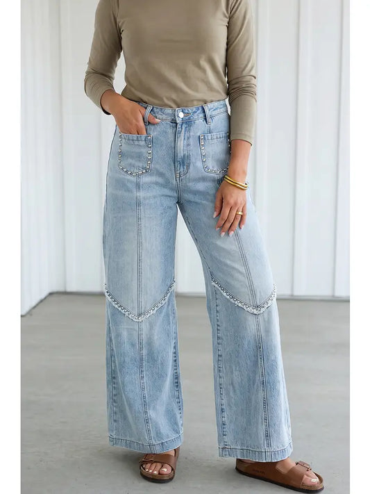 Studded Frayed Denim Jeans