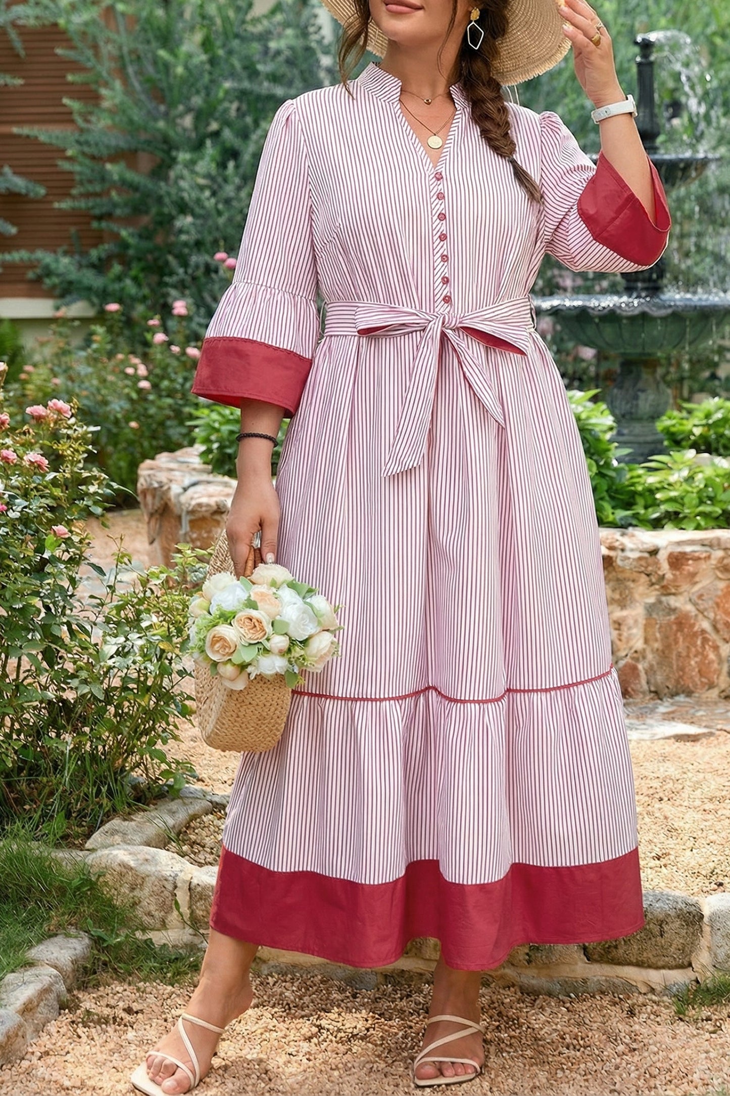 Pinstripe Ruffle Hem Dress