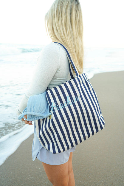Harbor Canvas Striped Tote | Customizable