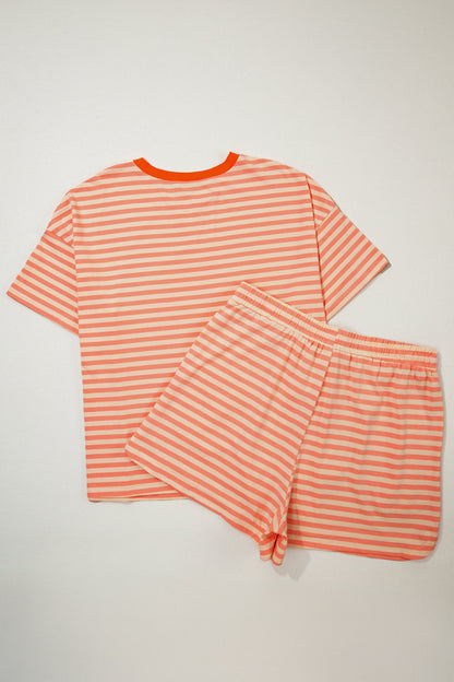 Plus Size Stripe T-Shirt & Drawstring Shorts Set