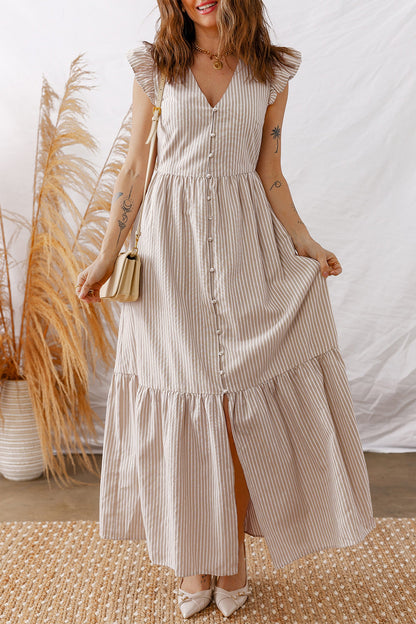 Buttoned V-Neck Maxi Dress