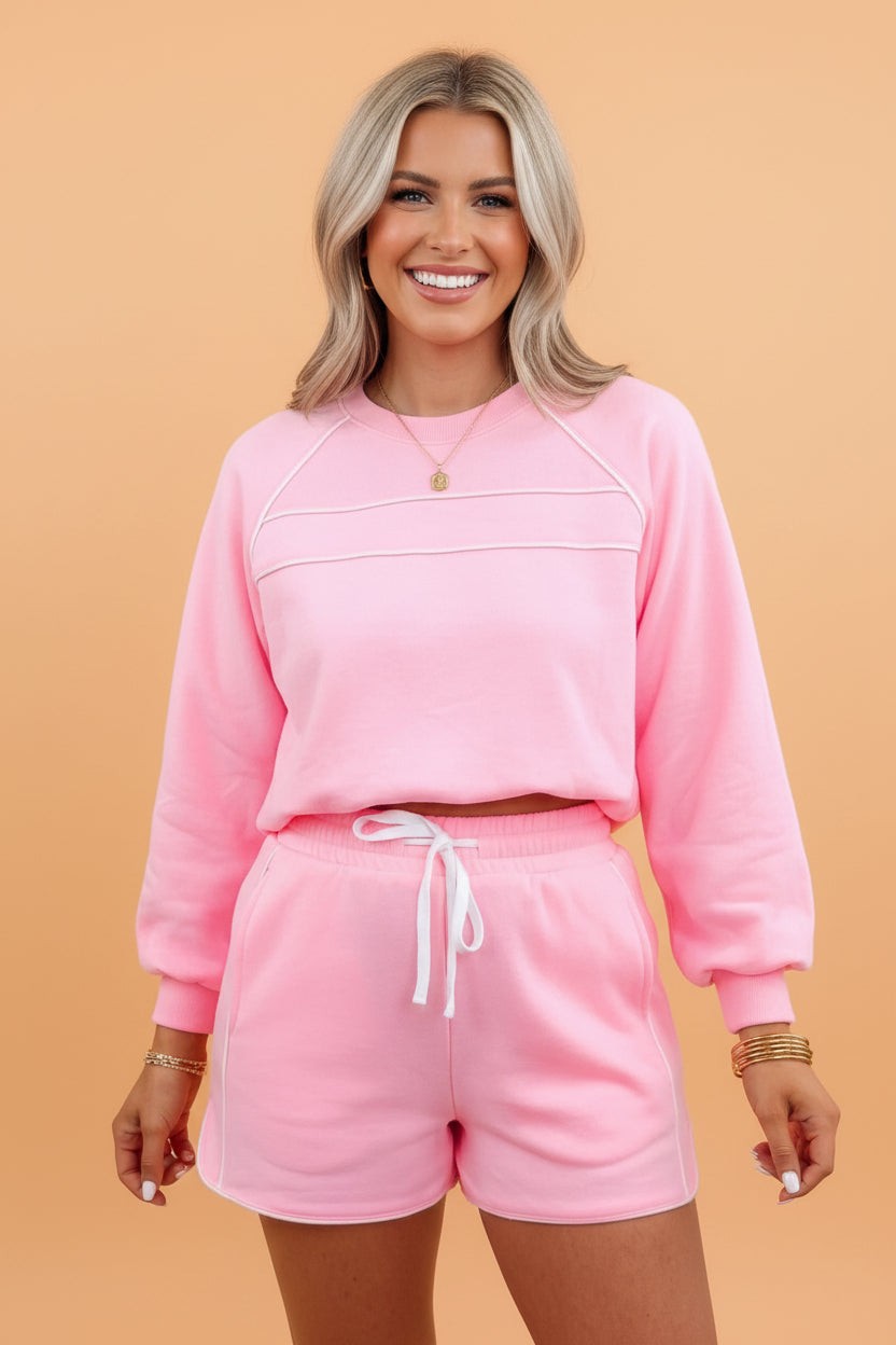 Contrast Trim Pullover Set