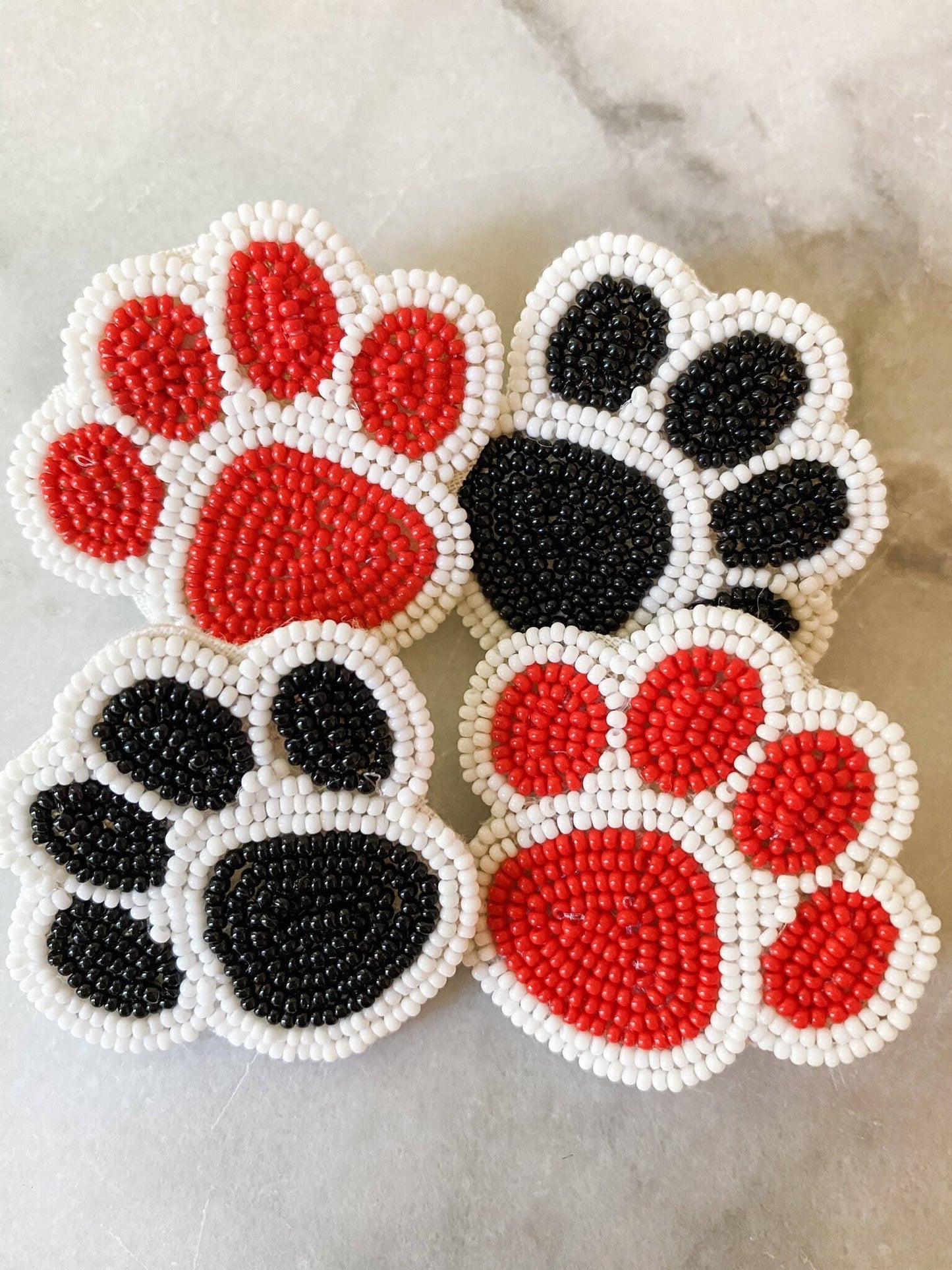 Black & White Paw Beaded Statement Earrings