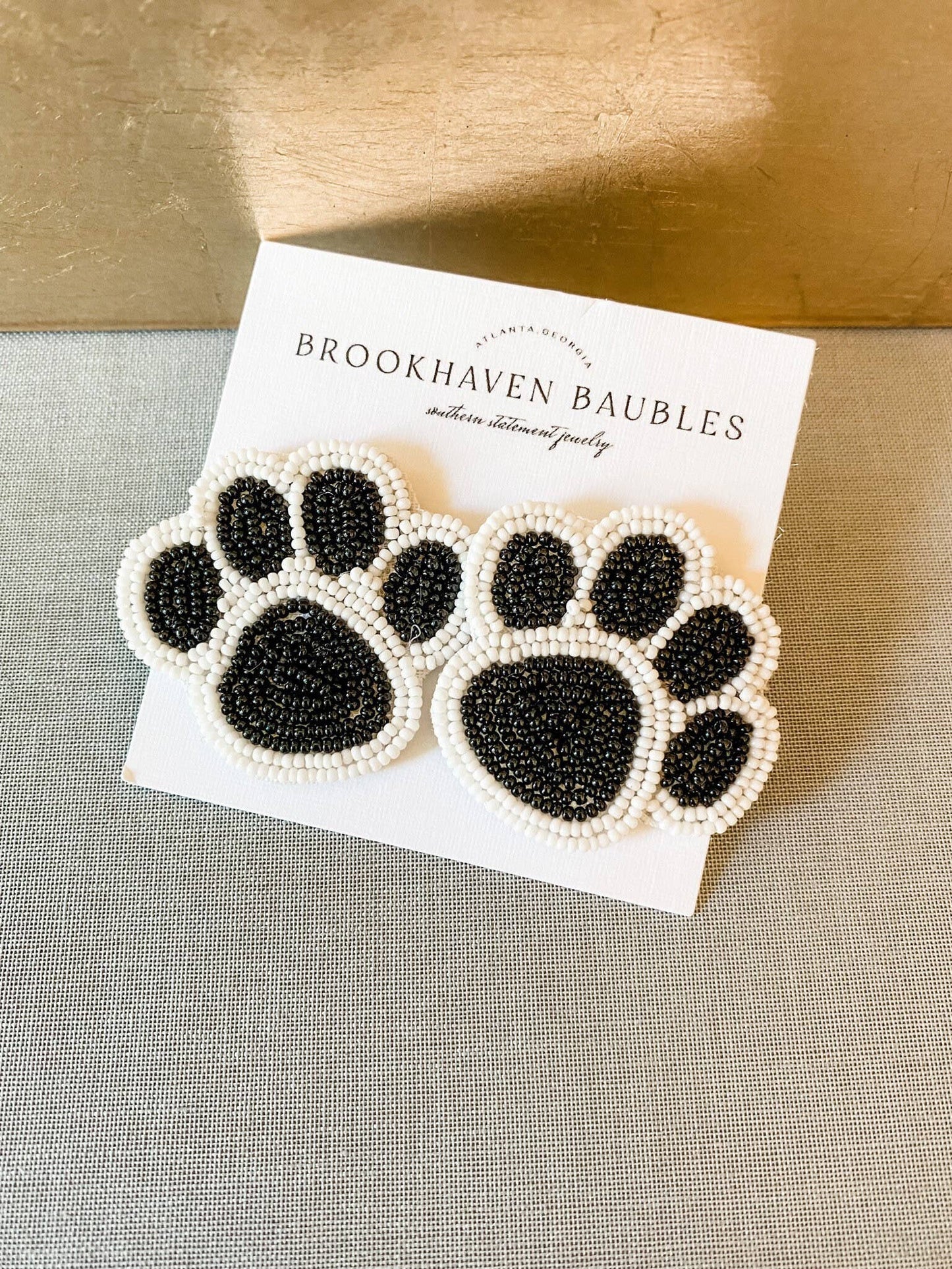 Black & White Paw Beaded Statement Earrings