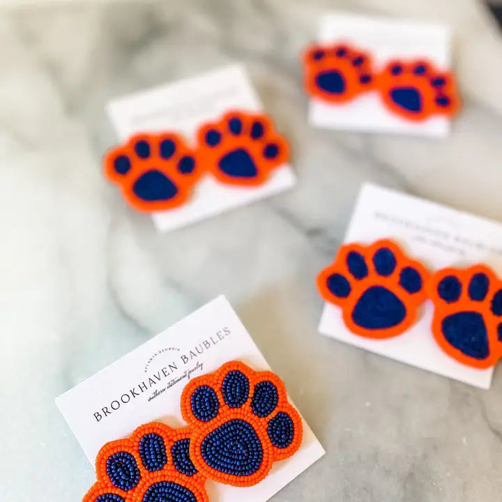 Navy & Orange Beaded Earrings