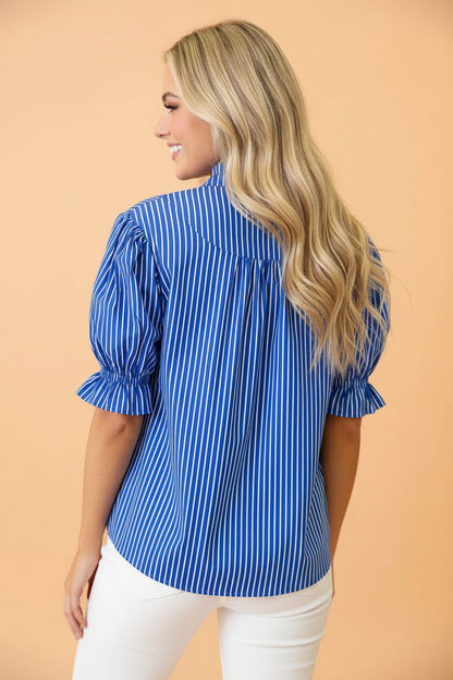 Stripe Ruffle Puff Blouse