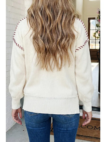 Game Day Embroidered Reverse Seam Drop Shoulder Sweater