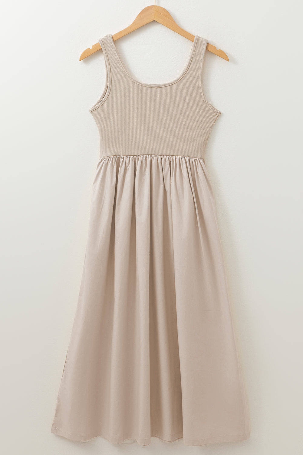 Ribbed Bodice Pleated Maxi Dress