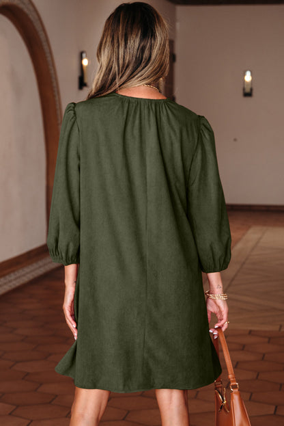 Scallop Detail Pleated Corduroy Dress