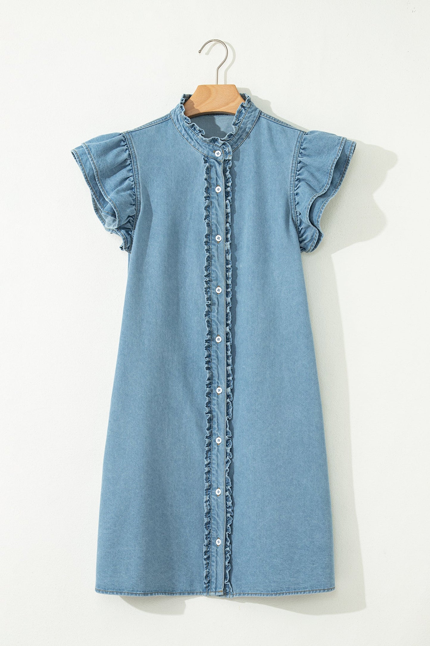 Frilled Button Down Denim Dress
