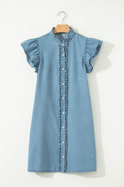 Frilled Button Down Denim Dress