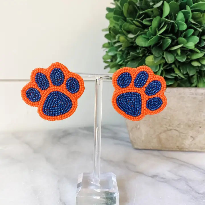Navy & Orange Beaded Earrings