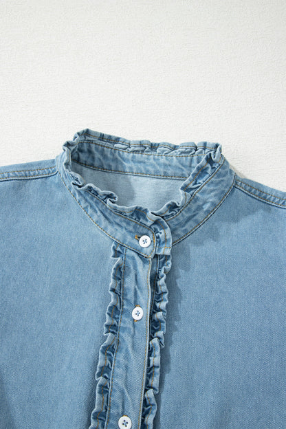 Frilled Button Down Denim Dress