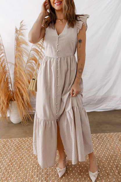 Buttoned V-Neck Maxi Dress