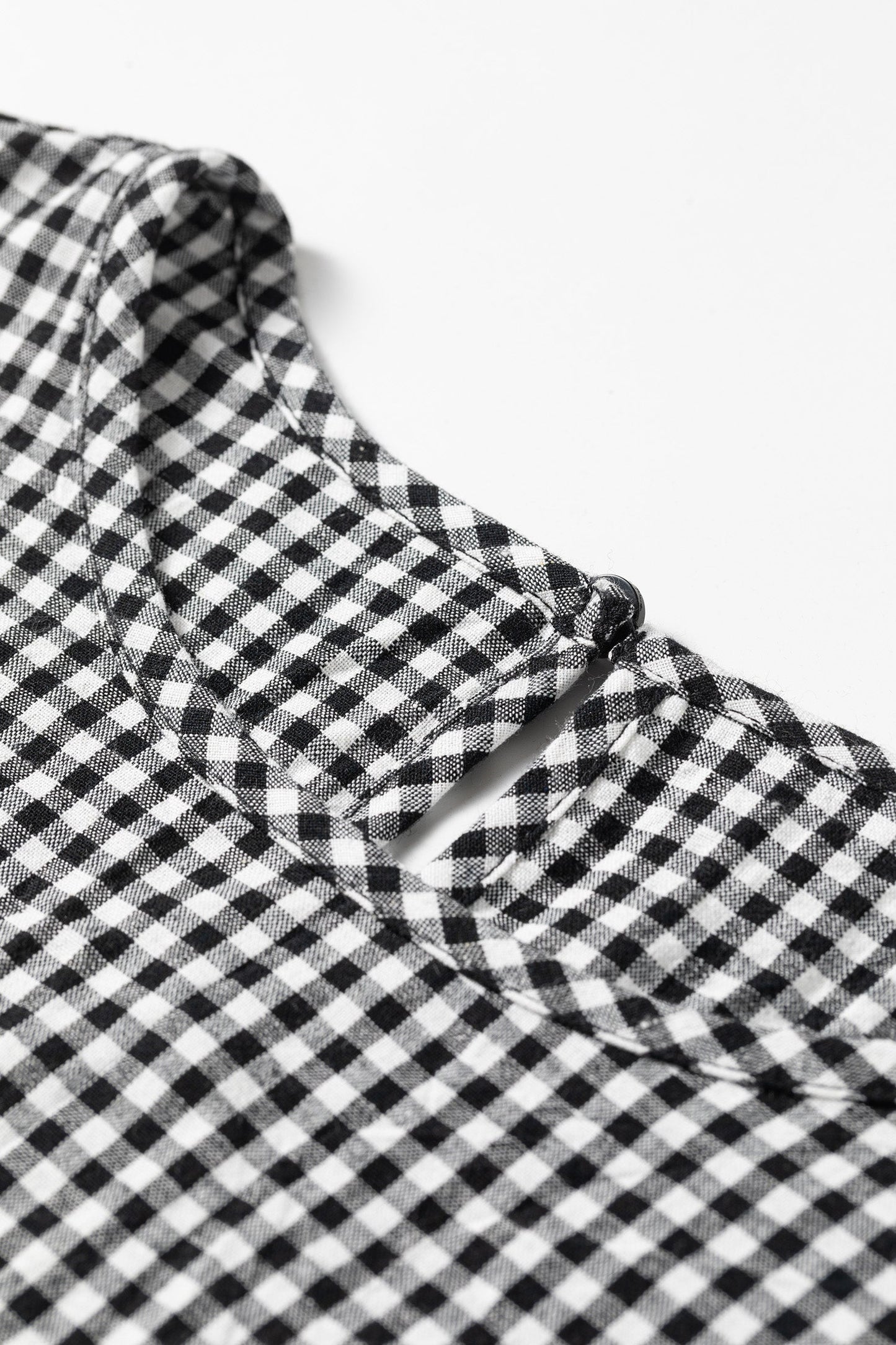 Gingham Shirred Cuff Blouse