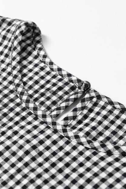 Gingham Shirred Cuff Blouse