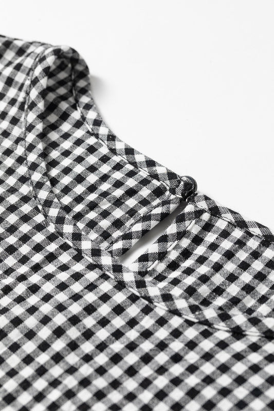 Gingham Shirred Cuff Blouse