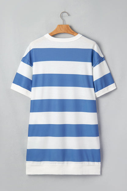 Stripe Raw Seam Short Sleeve Tee Dress