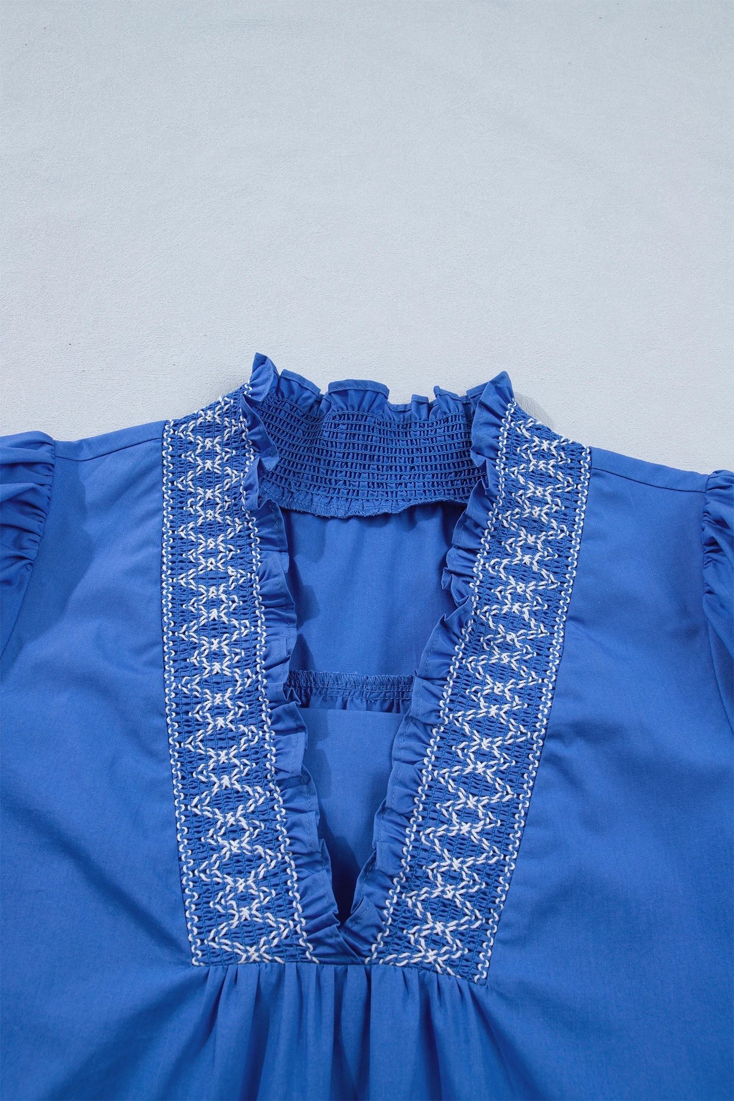 Embroidered Smocked Puff Sleeve Dress