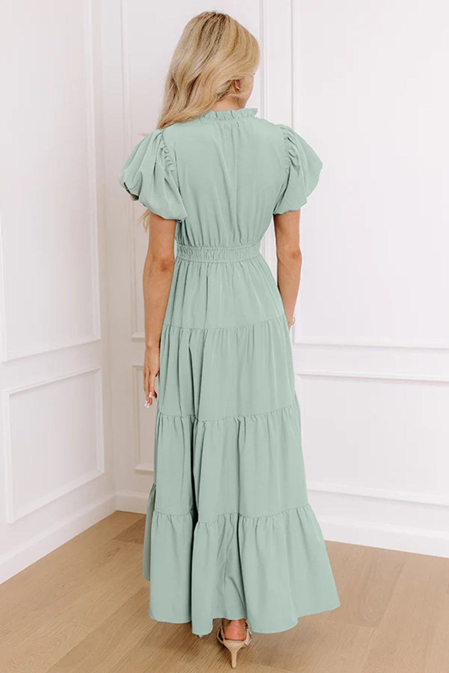 Puff Sleeve Tiered Maxi Dress