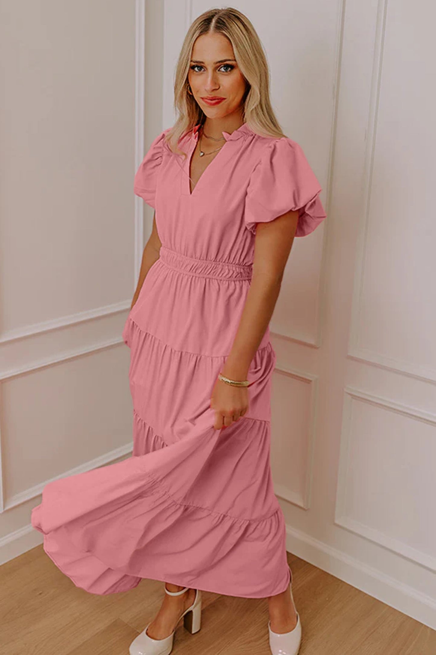 Puff Sleeve Tiered Maxi Dress