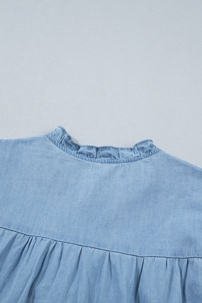Chambray Ruffle Sleeve Blouse