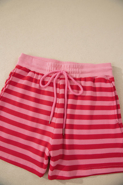 Stripe Puff Sleeve Shorts Set