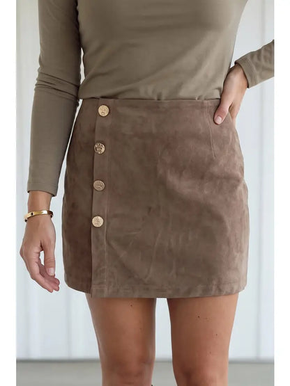 Asymmetric Buttoned Wrap Skirt