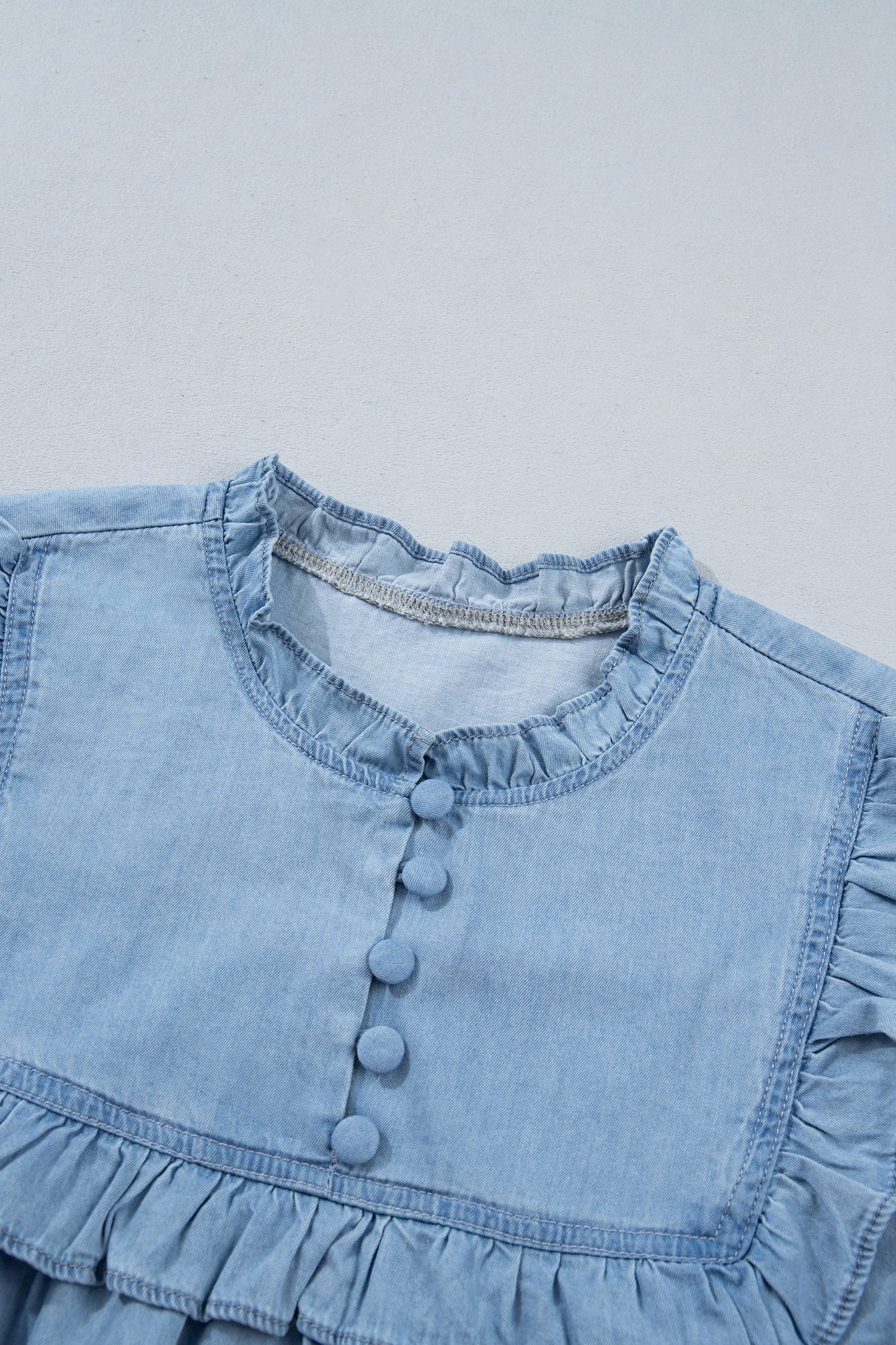 Chambray Ruffle Sleeve Blouse