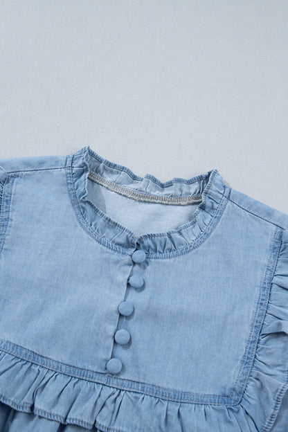 Chambray Ruffle Sleeve Blouse