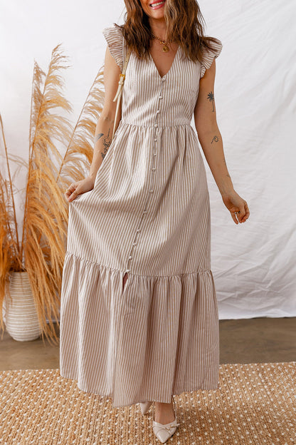 Buttoned V-Neck Maxi Dress