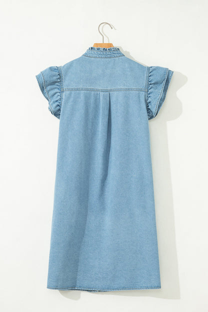 Frilled Button Down Denim Dress