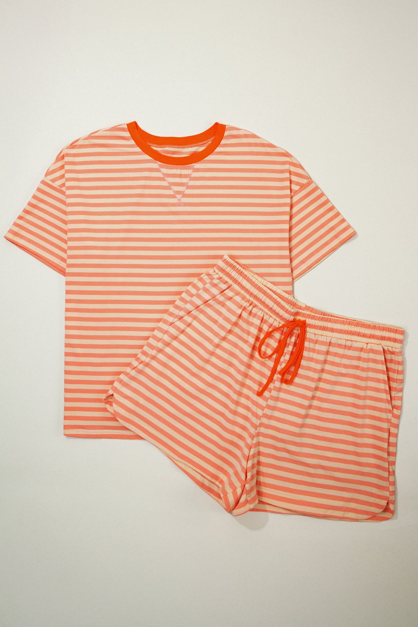 Plus Size Stripe T-Shirt & Drawstring Shorts Set