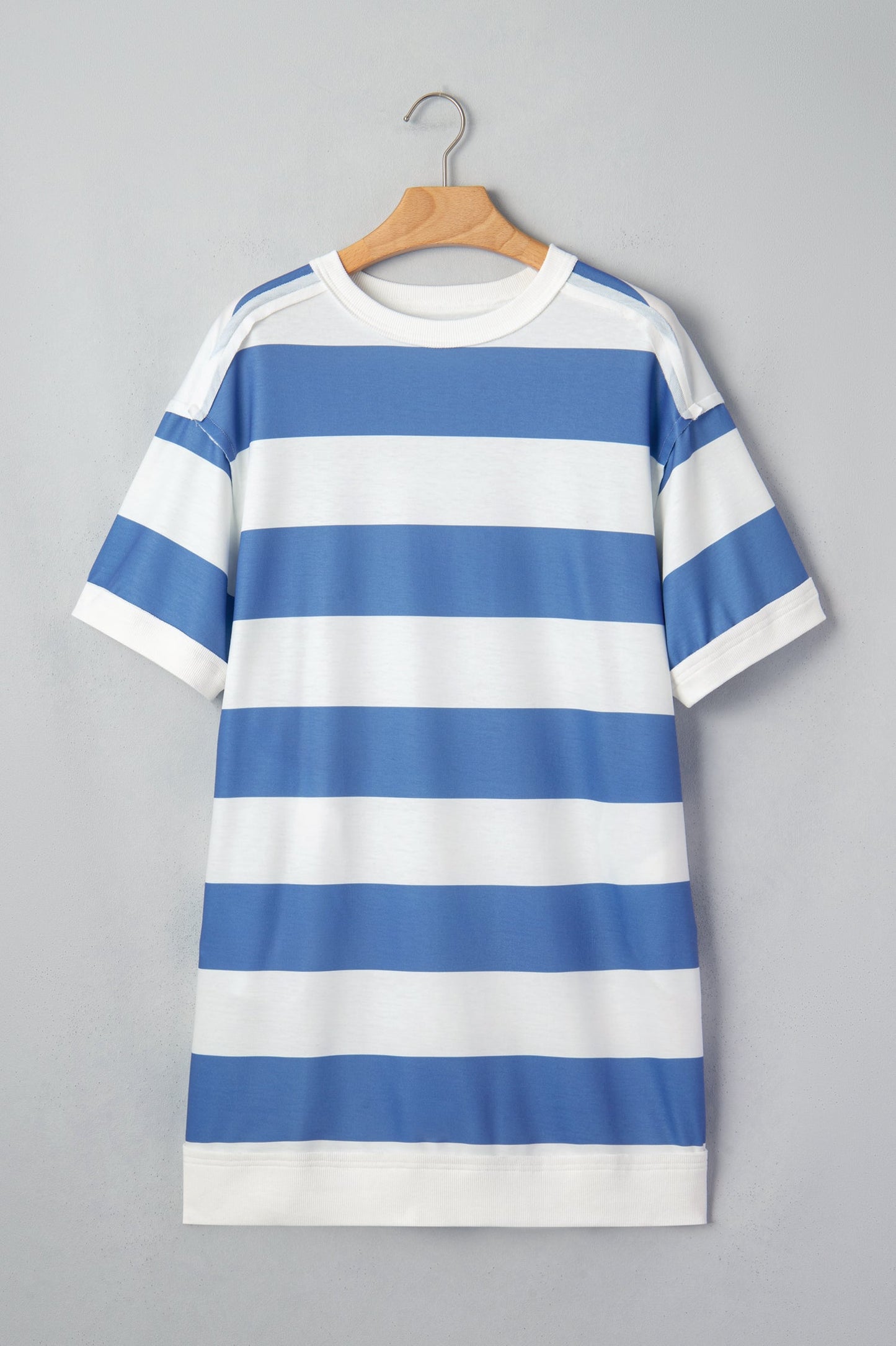 Stripe Raw Seam Short Sleeve Tee Dress