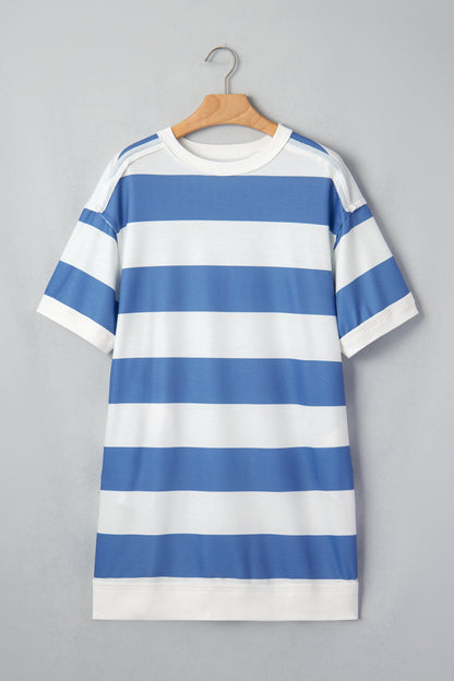 Stripe Raw Seam Short Sleeve Tee Dress