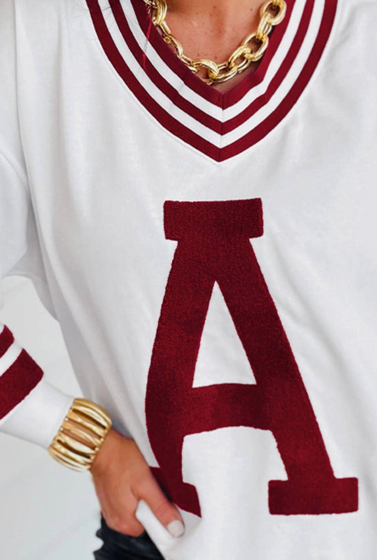 Chenille Varsity Stripe V-Neck