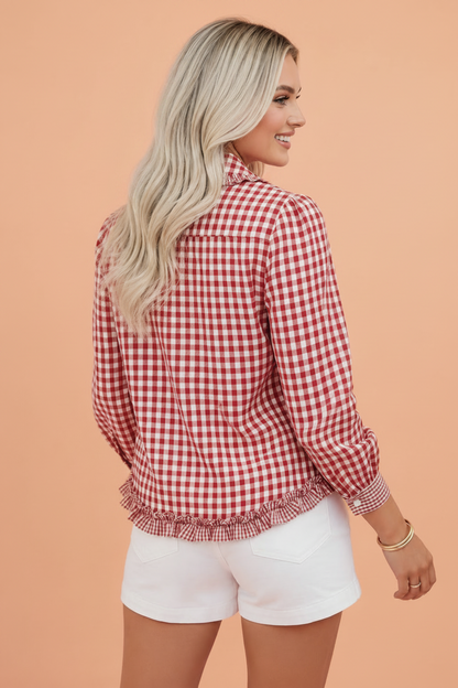Gingham Frilled Button Down