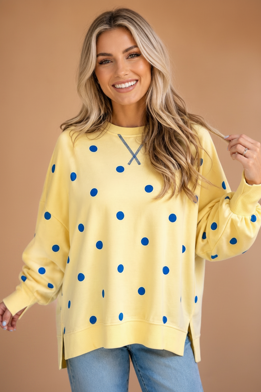 Polka Dot Split Hem Sweatshirt